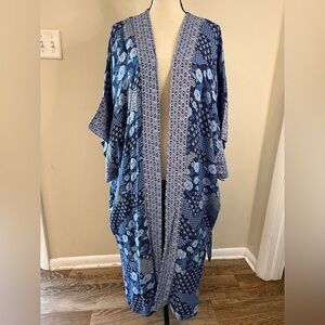 Nordstrom Treasure & Bond blue floral checkered patchwork duster OS